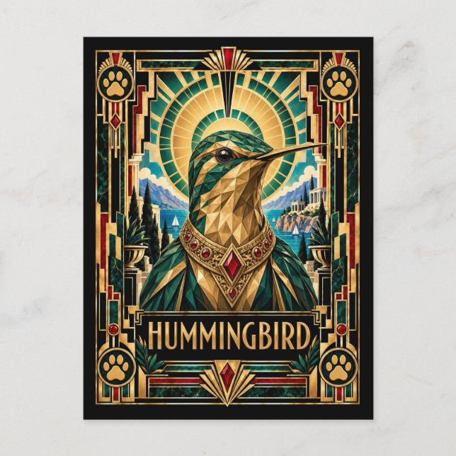 Carte Postale Colibri, faune Art déco (Devant)