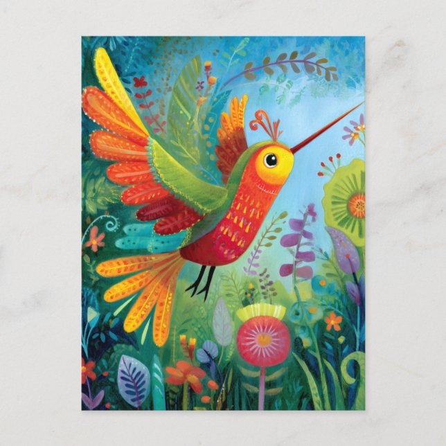 Carte Postale Colibri œuvre d'art colorée (Devant)
