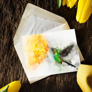 Carte Postale Colibri vibrant et aquarelle florale jaune
