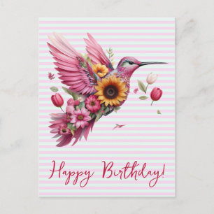 Carte Postale Colibri volant Joyeux Anniversaire