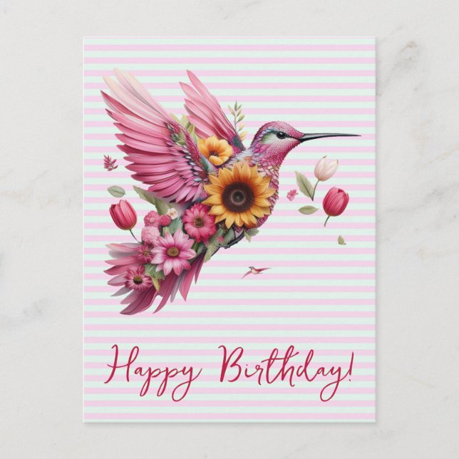 Carte Postale Colibri volant Joyeux Anniversaire (Devant)