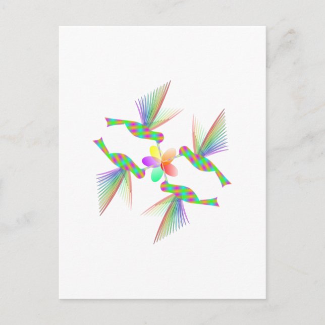 Carte Postale Colibris Arc-En-Ciel Embrasser Une Fleur (Devant)