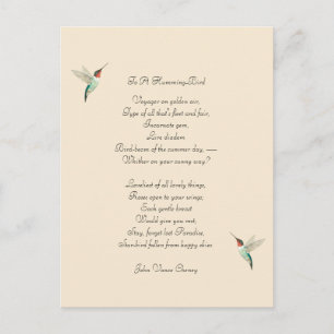 Carte Postale Colibris et citations de John Vance Cheney