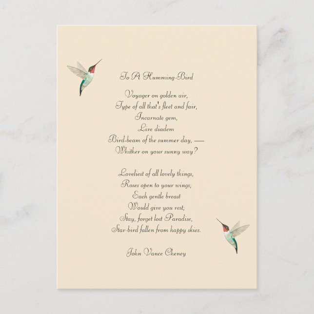 Carte Postale Colibris et citations de John Vance Cheney (Devant)