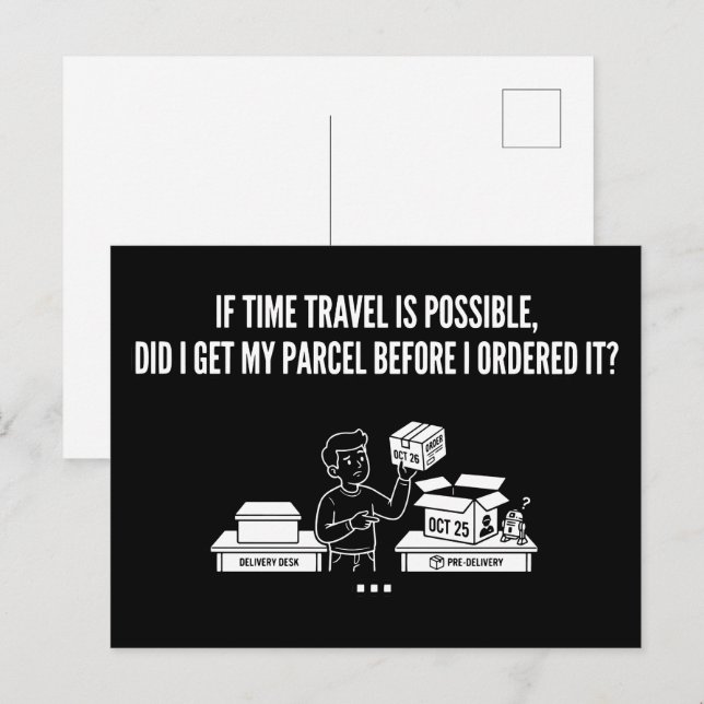 Carte Postale Colis de voyage dans le temps Livraison Question d (Devant / Derrière)