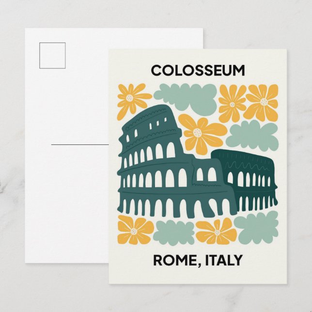 Carte Postale Colisée Rome Italie Voyage abstrait art floral (Devant / Derrière)