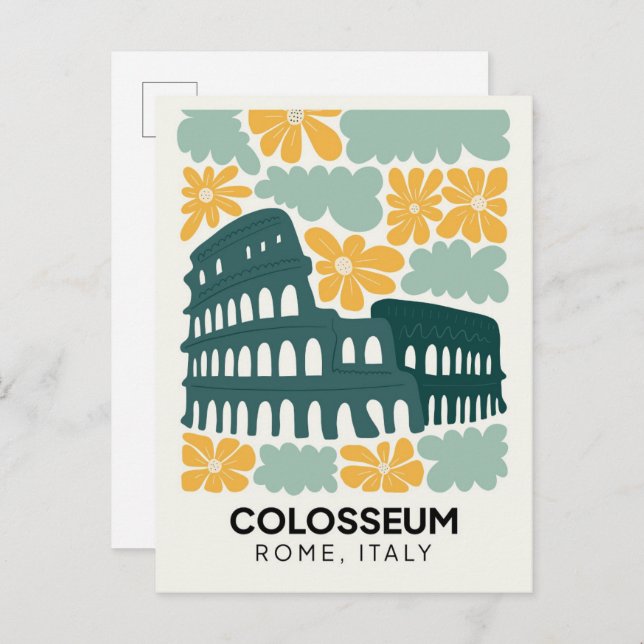 Carte Postale Colisée Rome Italie Voyage abstrait art floral (Devant / Derrière)