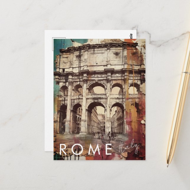 Carte Postale Colisée Rome Italie Voyage Art Vintage (Devant/Arrière en situation)