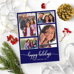Carte Postale Collage 4 Photos Joyeuses Fêtes Moderne Bleu Marin