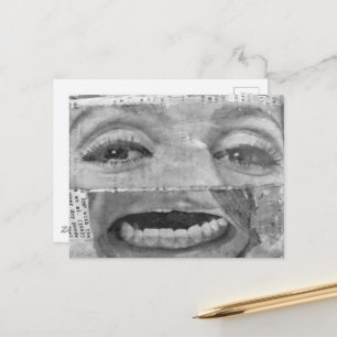 Carte Postale collage abstrait avec des yeux et une bouche noir