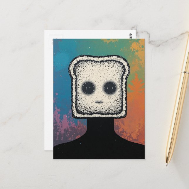 Carte Postale collage abstrait avec visage de toast (Devant/Arrière en situation)