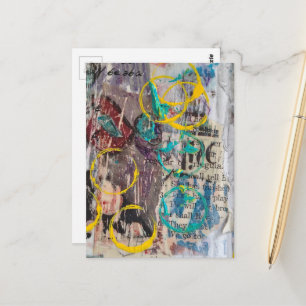 Carte Postale collage abstrait cercles bleus jaunes
