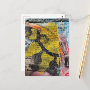 Carte Postale collage abstrait soleil jaune