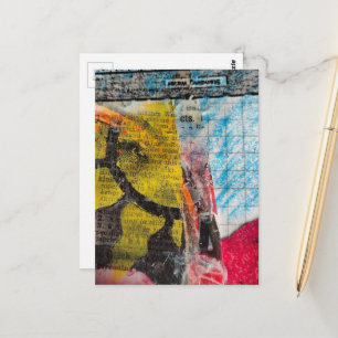 Carte Postale collage abstrait soleil jaune mots