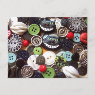 Carte Postale Collage avec Boutons Chat Cheshire Noir