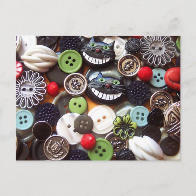 Carte Postale Collage avec Boutons Chat Cheshire Noir (Devant)