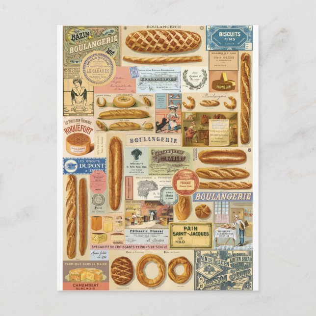 Carte Postale Collage boulangerie et fromages (Devant)