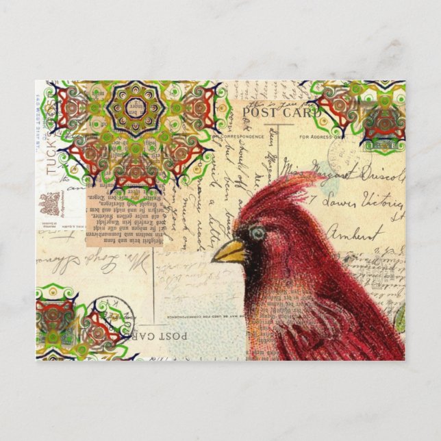 Carte Postale Collage Cardinal et Ephemera (Devant)