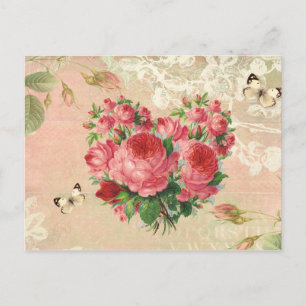Carte Postale Collage Coeur Rose Vintage