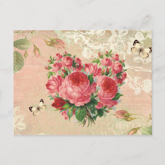 Carte Postale Collage Coeur Rose Vintage (Devant)