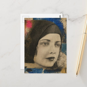 Carte Postale collage coloré avec visage des années 1930