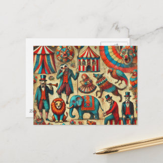 Carte Postale Collage d'animaux de cirque vintage