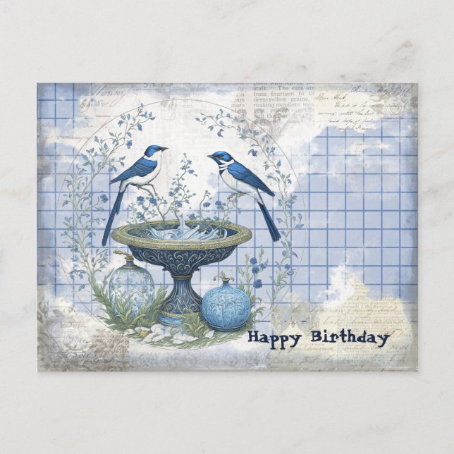 Carte Postale Collage d'anniversaire d'oiseaux bleus (Devant)