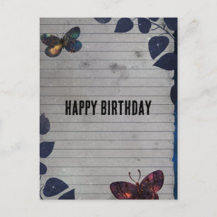 Carte Postale Collage d'anniversaire sur papier ligné papillon