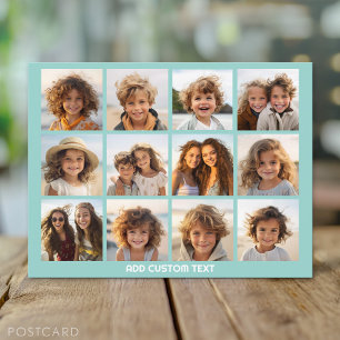 Carte Postale Collage de 12 photos avec fond aqua
