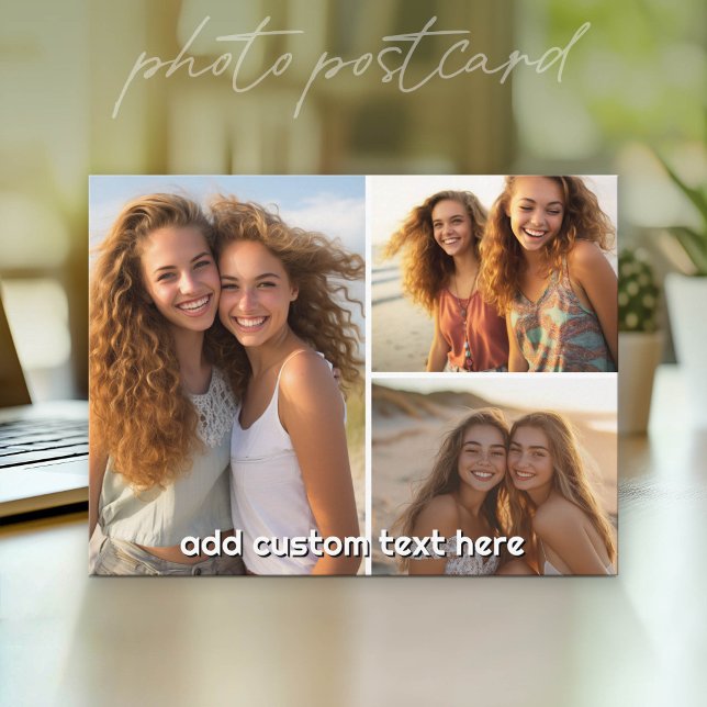 Carte Postale Collage de 3 photos avec 1 ligne de texte (Photo Postcard - Customize with your favorite pics)