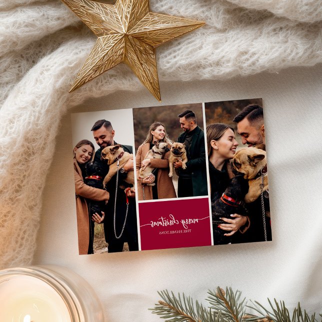 Carte Postale Collage de 3 photos écriture élégante Joyeux Noël (Créateur téléchargé)