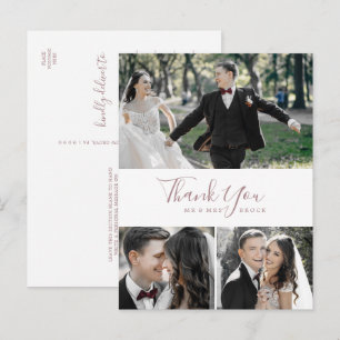 Carte Postale Collage de 3 photos Merci Or Rose Minimaliste