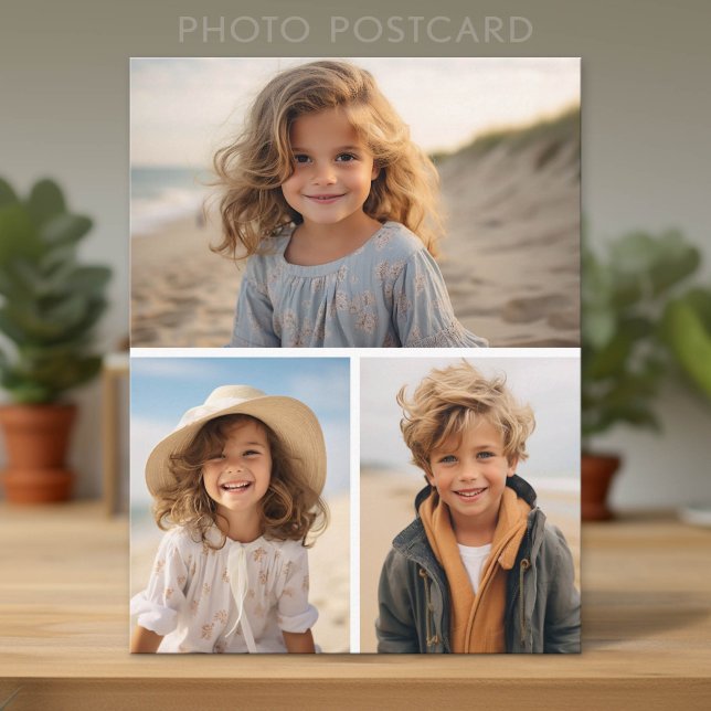 Carte Postale Collage de 3 photos minimal moderne (Custom Photo Postcard)