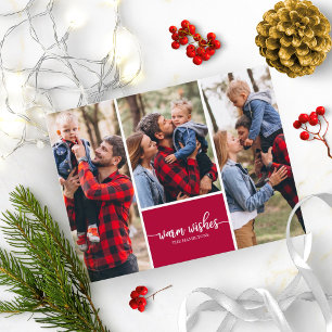 Carte Postale Collage de 3 photos Vœux chaleureux Noël simple