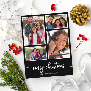 Carte Postale Collage de 4 photos écriture mignonne Joyeux Noël