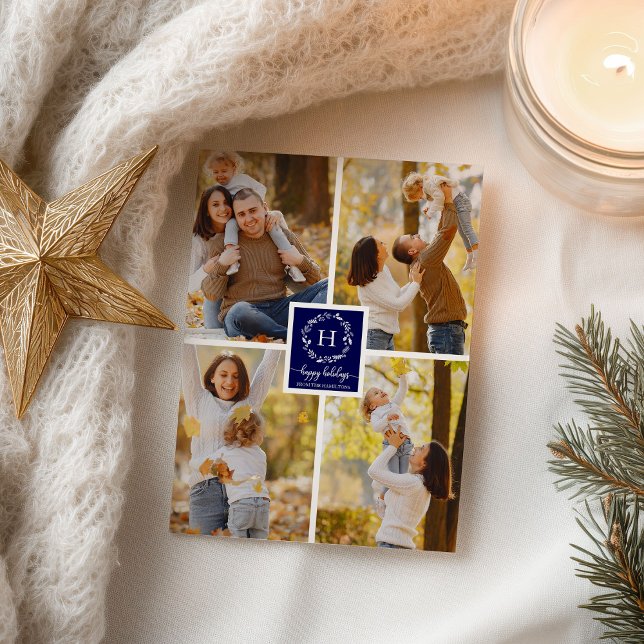 Carte Postale Collage de 4 photos Joyeuses Fêtes de Noël Bleu (Créateur téléchargé)