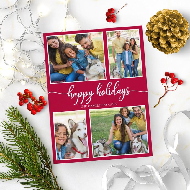 Carte Postale Collage de 4 photos Joyeux Noël Moderne (Créateur téléchargé)