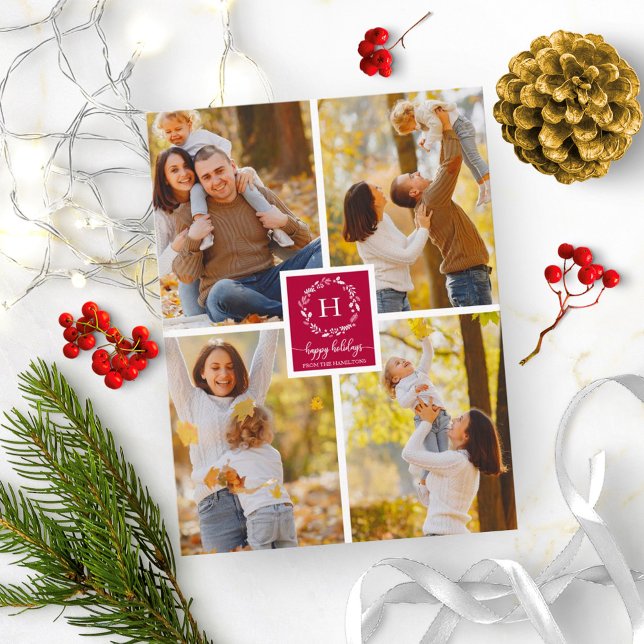 Carte Postale Collage de 4 photos Monogramme Joyeux Noël (Créateur téléchargé)