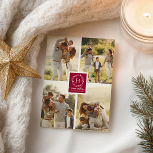 Carte Postale Collage de 4 photos Vœux chaleureux Noël Monogramm