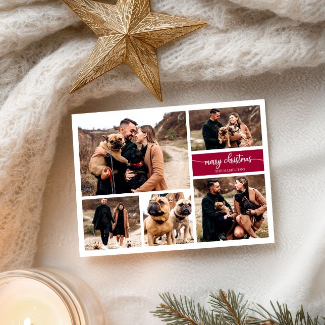 Carte Postale Collage de 5 photos Chic écriture Joyeux Noël (Créateur téléchargé)