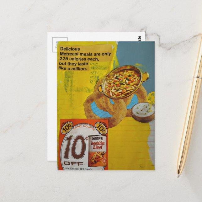 Carte Postale Collage de bons de repas de 1968 en média mixtes (Devant/Arrière en situation)