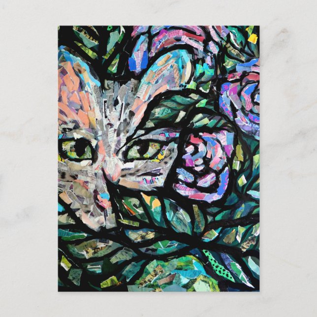 Carte Postale Collage de chat gris Art Chats Collages           (Devant)