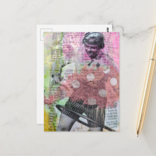 Carte Postale Collage de danse de hoola rétro en techniques mixt