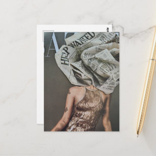 Carte Postale Collage de femme à tête de fleurs de journal rétro