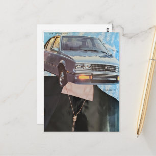 Carte Postale Collage de femme à tête de voiture rétro