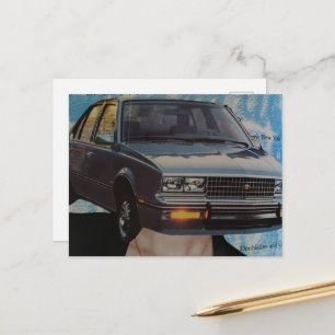 Carte Postale Collage de femme à tête de voiture rétro