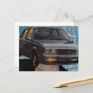 Carte Postale Collage de femme à tête de voiture rétro