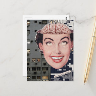 Carte Postale collage de femme effrayée surréaliste