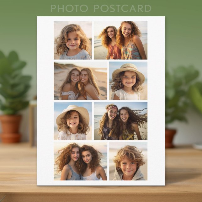 Carte Postale Collage de grille de 8 photos minimal moderne - Bl (Photo Postcard)