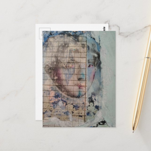 Carte Postale Collage de grunge de visage abstrait (Devant/Arrière en situation)